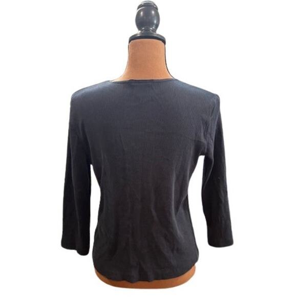 Lauren Ralph Lauren Vintage Lace-Up Ribbed ¾ Sleeve Tee – Size Medium Petite - Picture 5 of 7